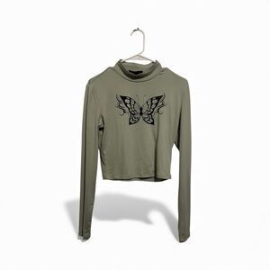 Butterfly Print Crop Top in Olive